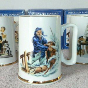 3 Norman Rockwell Tankards,Braving The Storm